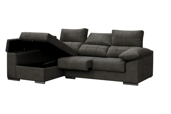 Silver Chaise Longue Sofa 260x145 cm. Reclining, with Storage Compartment