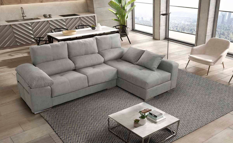 Sofa Chaise Longue Copi 280x170x100 cm. Reclining, +2 Poufs