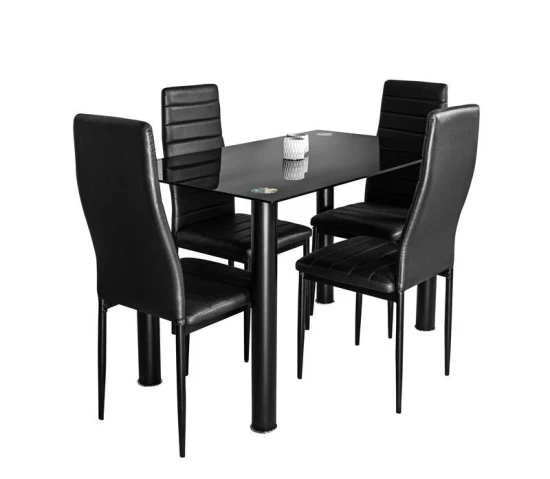 Tempered Glass Dining or Kitchen Table (110x70 cm) + 4 Faux Leather Chairs