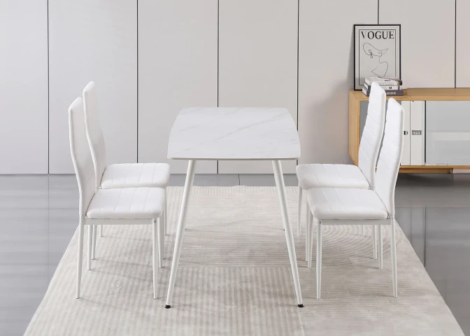 120cm Tempered Glass Table + 4 Faux Leather Chairs. Dining or Kitchen