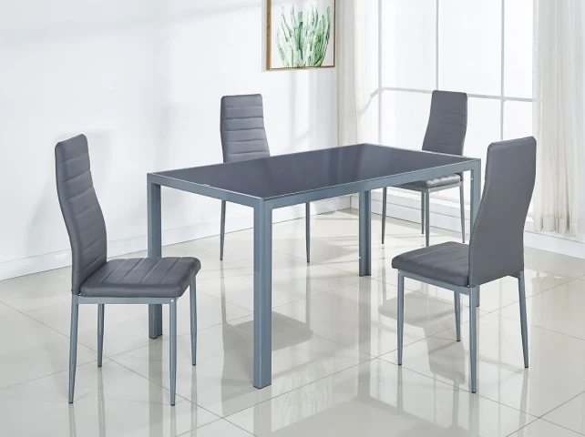 Tempered Glass Table 120x70 cm + 4 Faux Leather Chairs. Dining Room or Kitchen