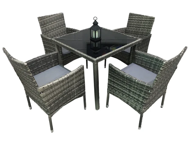 Rattan Set for Terrace and Garden: Square Table + 4 Chairs