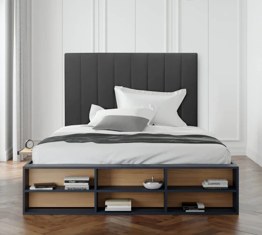 New York Bed Headboard - Upholstered in Faux Leather, 130 cm High (for 135 or 150 cm Beds)