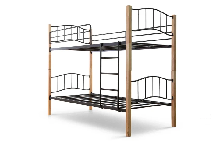 Double Bunk Bed with Wood and Metal Frame 90x190cm