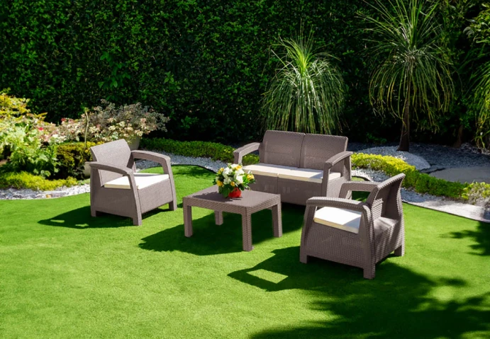 Sofa + 2 Armchairs + Coffee Table CF – Outdoor Garden and Terrace Furniture in PE Rattan