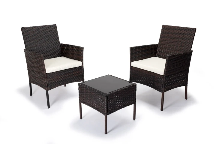 Table + 2 Armchairs Set in PE Rattan – Garden and Terrace Furniture