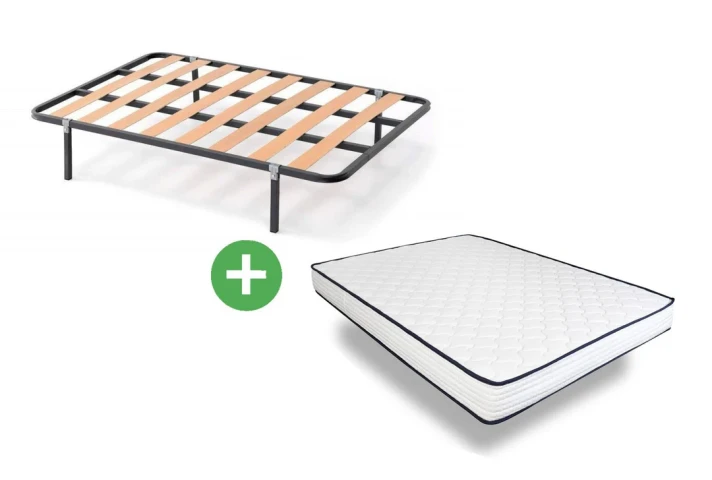Slatted Bed Base with 4 Legs + Basic Mattress