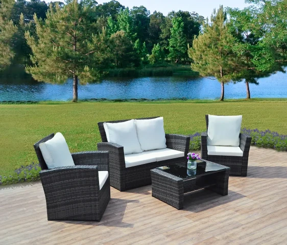 Sofa + 2 Chairs + Rattan Table – Garden and Terrace Furniture