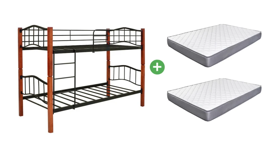 Offer: Wooden and Metal Double Bunk Bed + 2 Mattresses