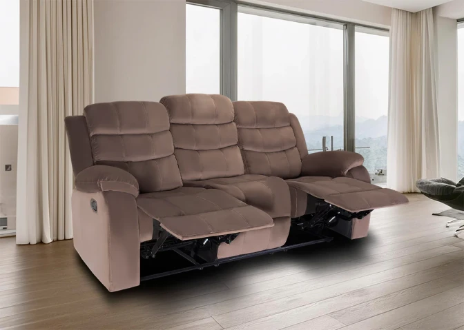 Manual Reclining Sofa Grace, 3-Seater, Brown